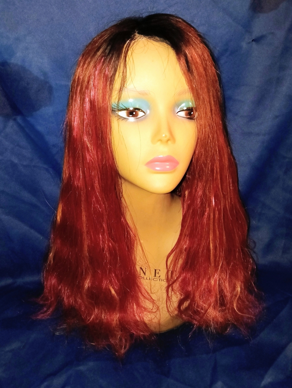 18" vibrant Auburn Blonde highlights Natural Wave Glueless Human Hair Wig